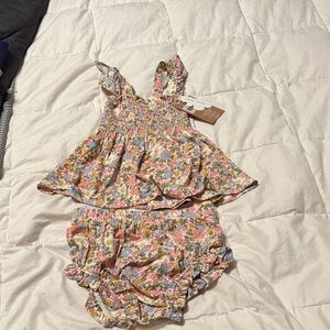Angel Dear Floral Baby Outfit with Ruffled Top and Bloomers